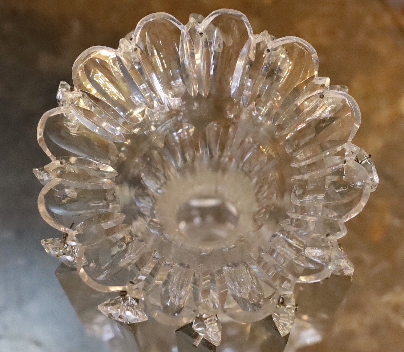 A Victorian cut glass table lustre with spear shaped drops, height 26cm